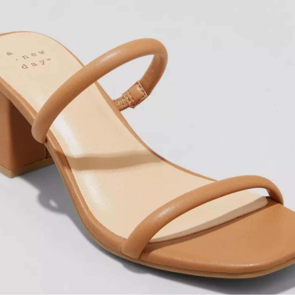 A New Day Tan Block Heel Sandals with Ankle Strap